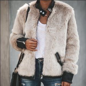 VICI Vanity Faux Fur and leather trimmed jacket